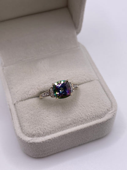9ct gold mystic topaz and diamond ring