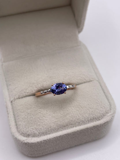 9ct rose gold tanzanite and zircon ring
