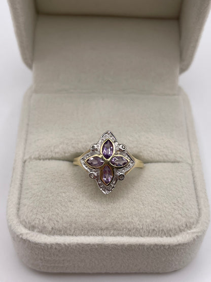 9ct gold amethyst and diamond ring