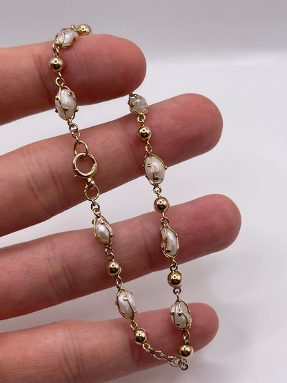 Antique 9ct rose gold pearl bracelet