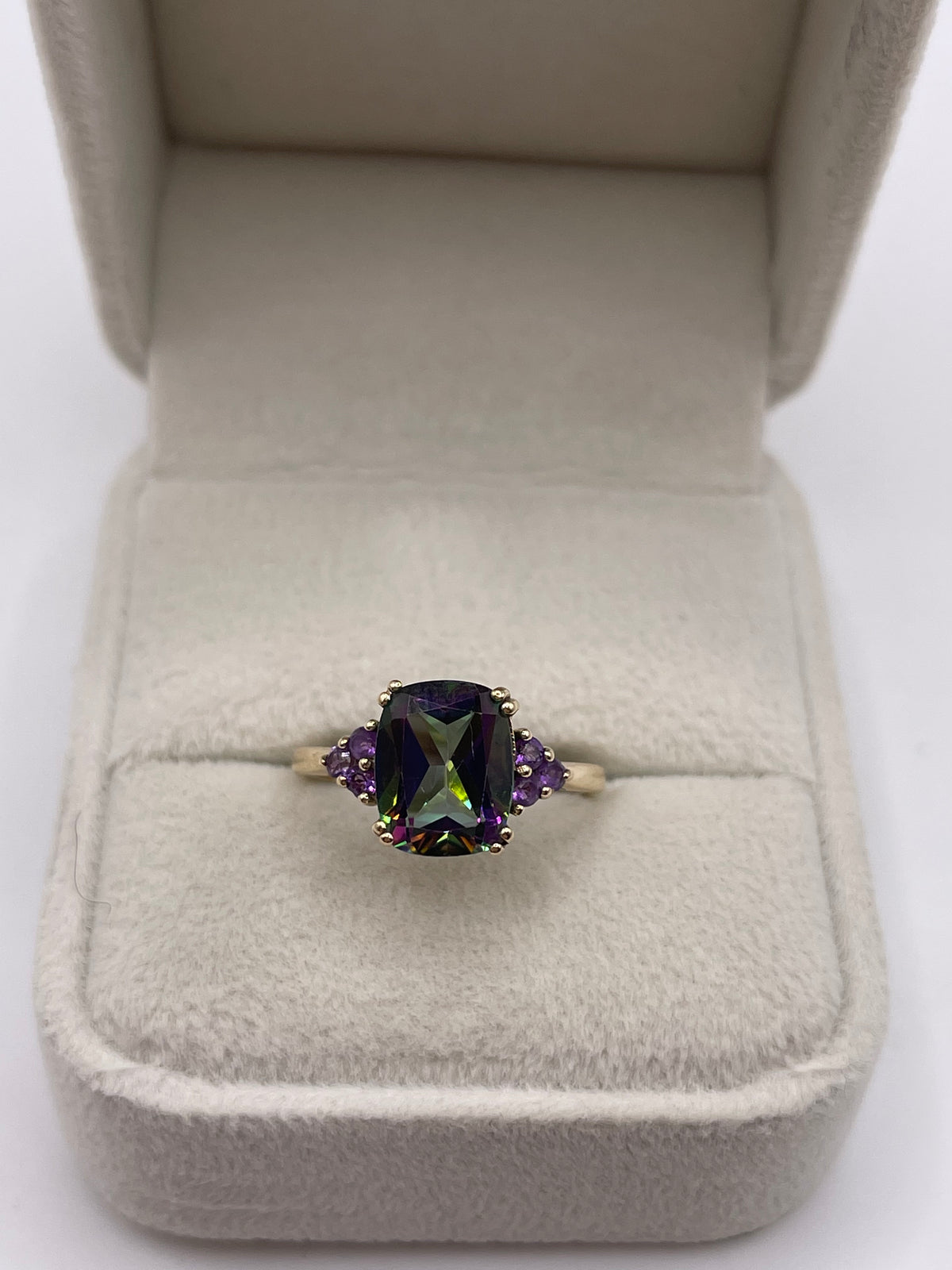 9ct gold mystic topaz and amethyst ring