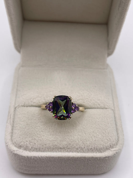 9ct gold mystic topaz and amethyst ring