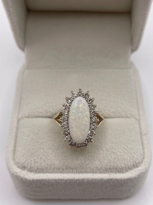 9ct gold opal and cz ring
