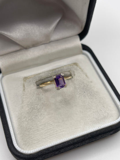 9ct gold amethyst and diamond ring