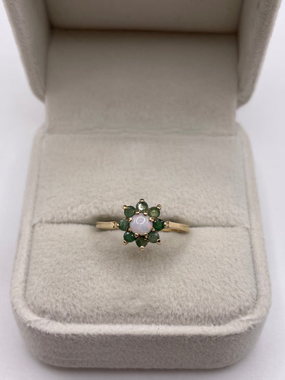 9ct gold opal and emerald ring
