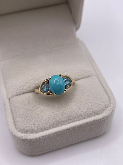 9ct gold turquoise and topaz ring