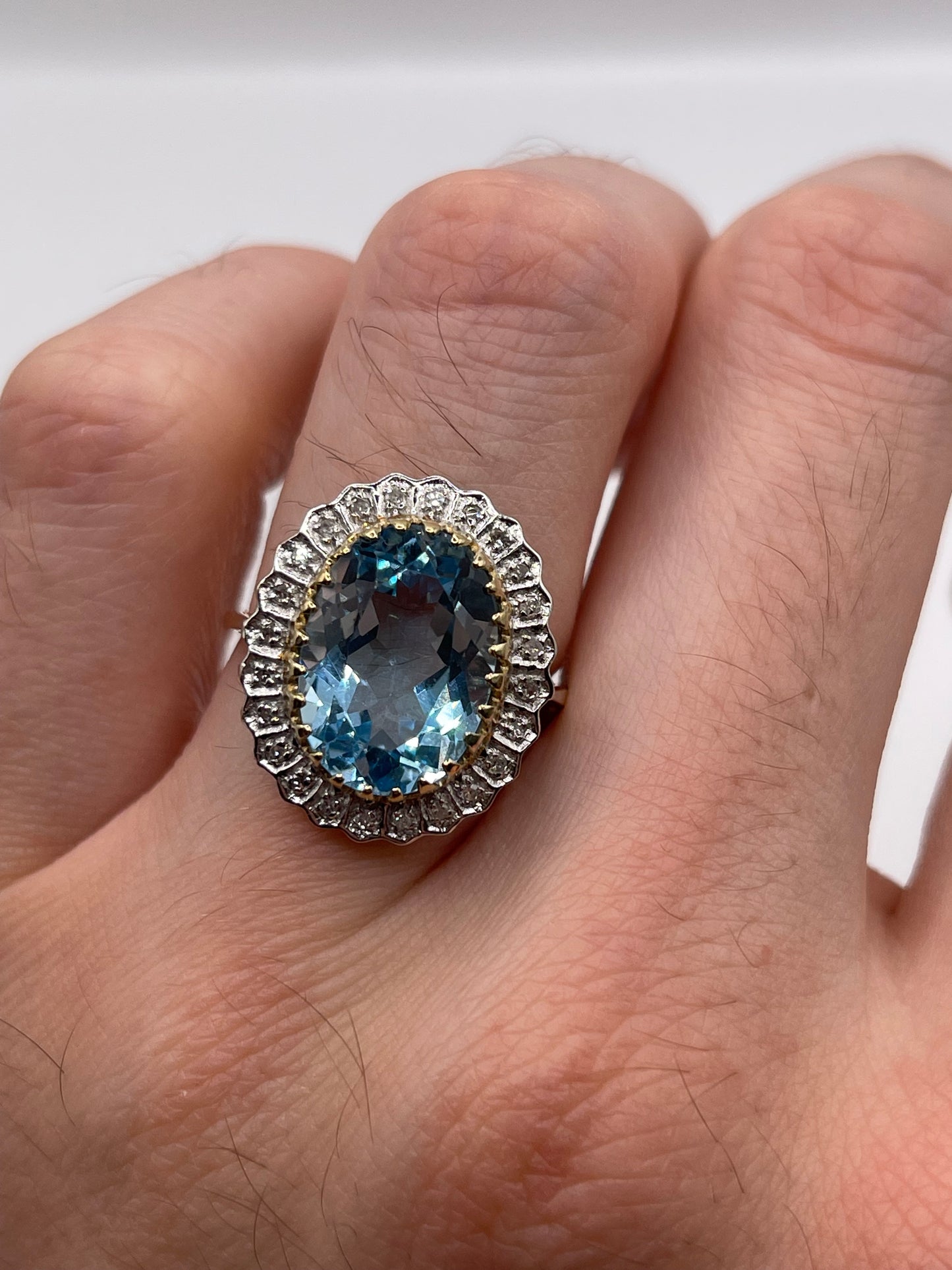 9ct gold blue topaz and diamond ring
