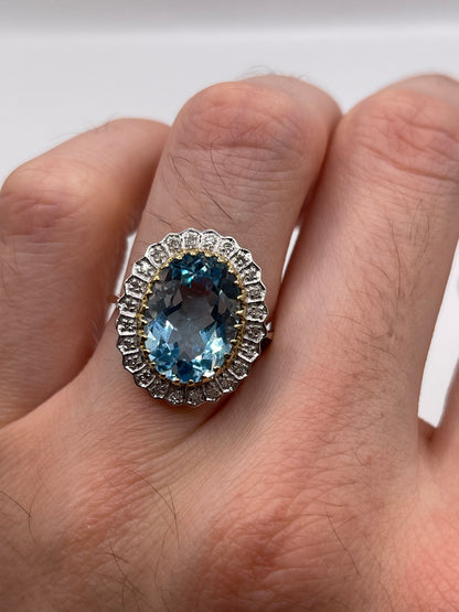 9ct gold blue topaz and diamond ring