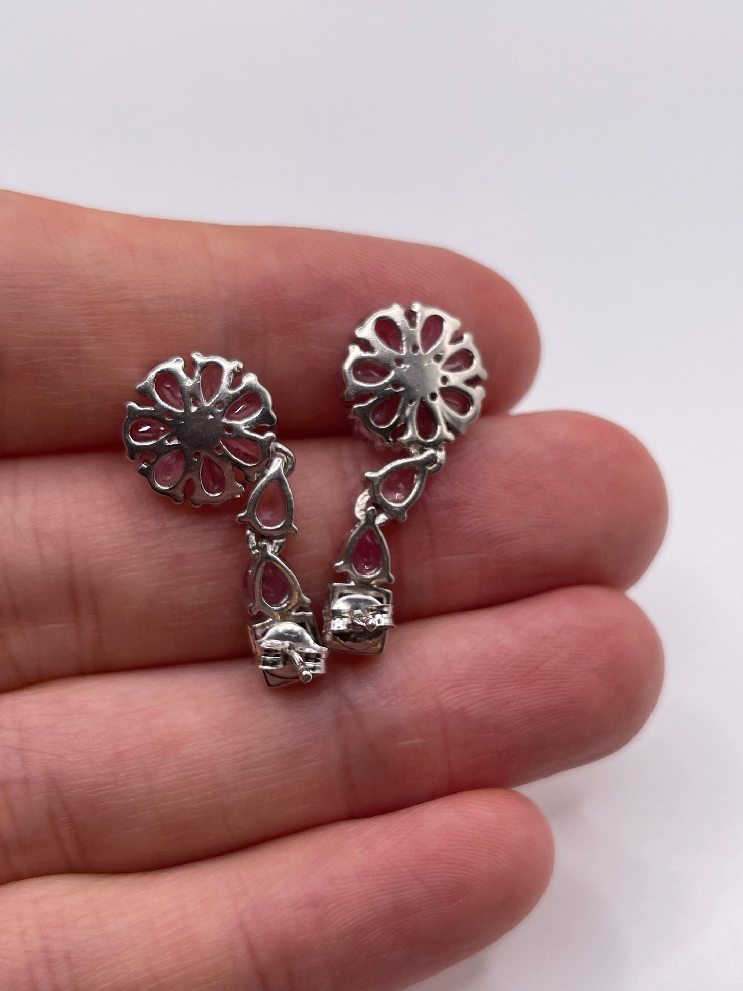 9ct white gold pink sapphire and diamond earrings