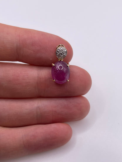 9ct gold cabochon ruby and diamond pendant