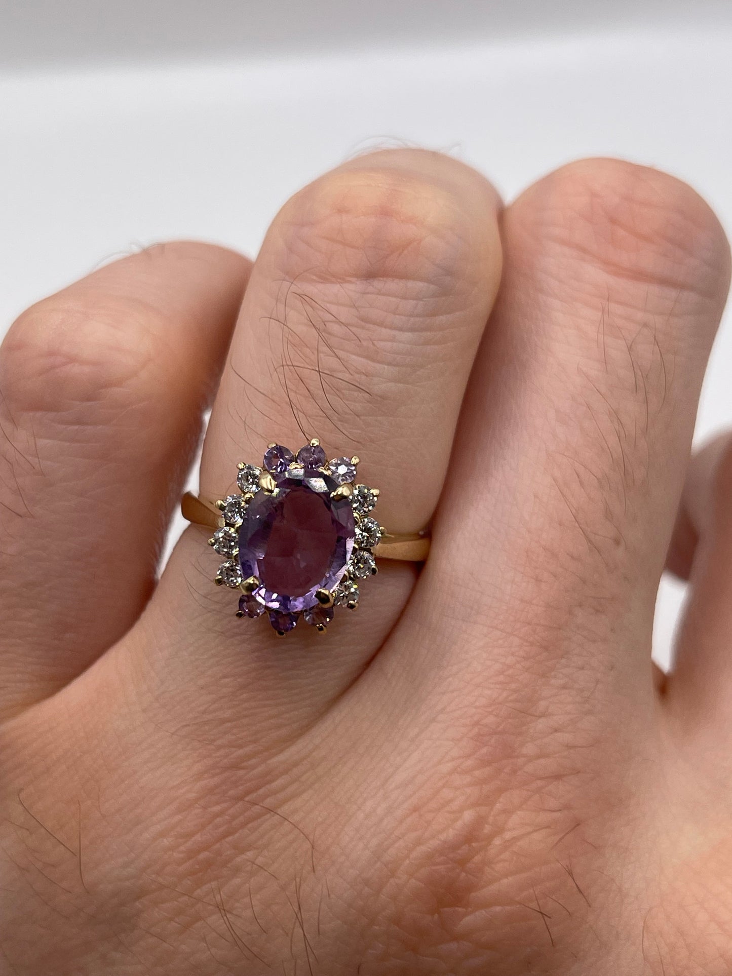 9ct gold amethyst and zircon ring