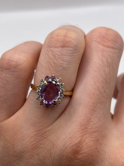 9ct gold amethyst and zircon ring