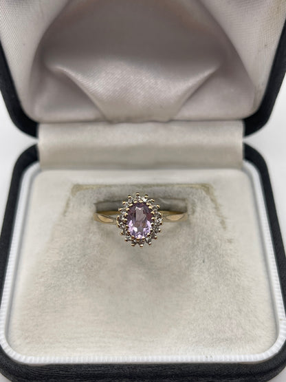 9ct gold amethyst and diamond ring