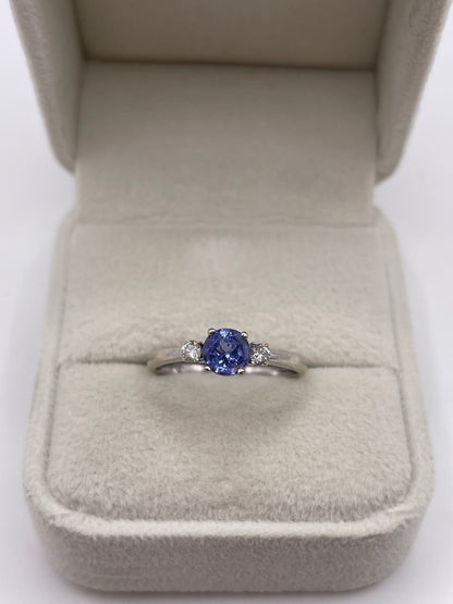 9ct white gold tanzanite and diamond ring