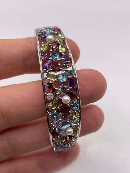 Silver multi gemstone bangle