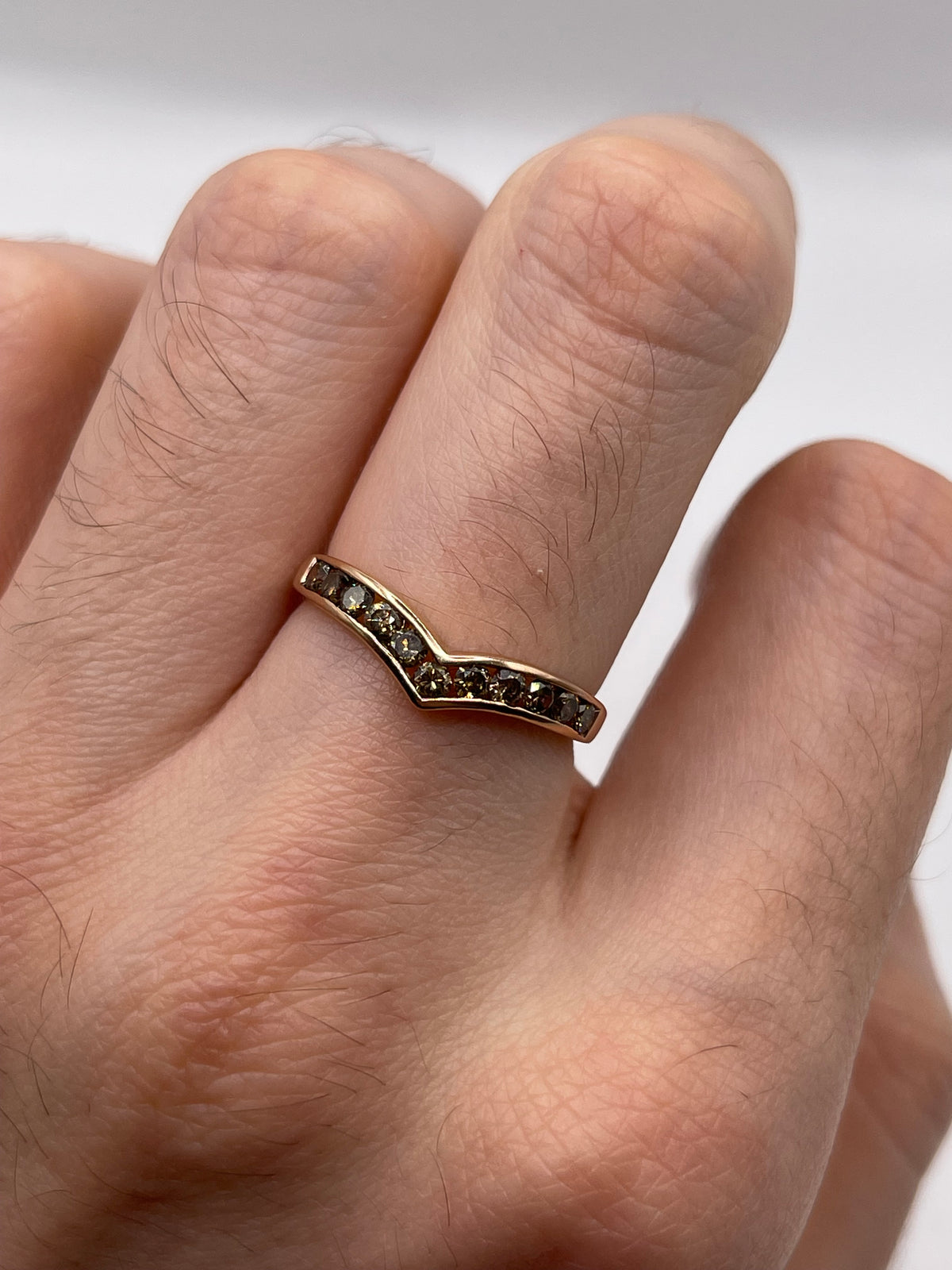 9ct rose gold cognac diamond wishbone ring