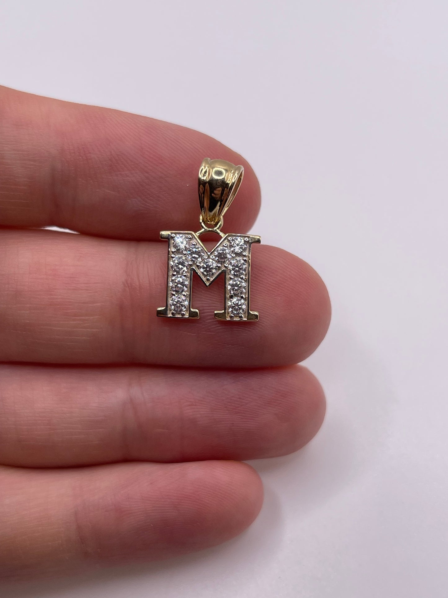 9ct gold cz initial M pendant