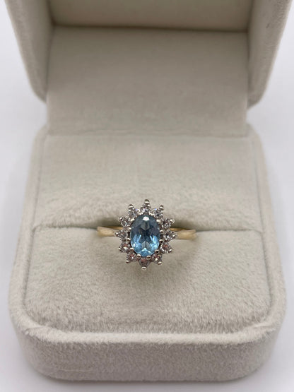 9ct gold aquamarine and diamond ring