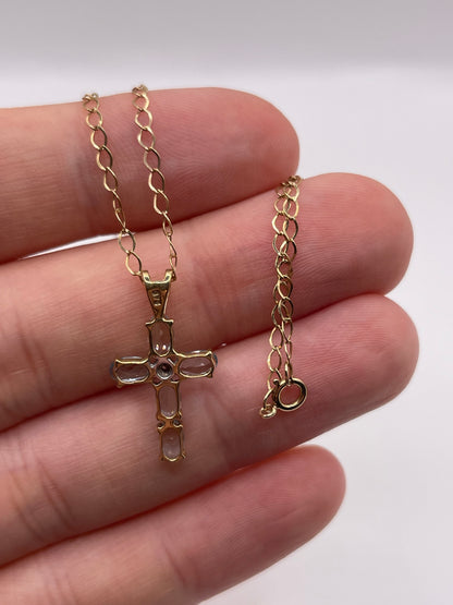 9ct gold topaz and diamond cross necklace