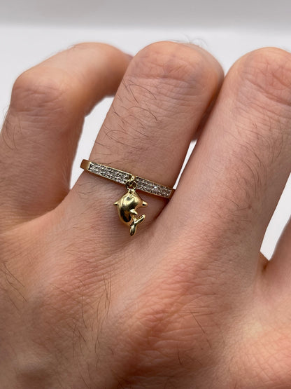9ct gold diamond dolphin ring