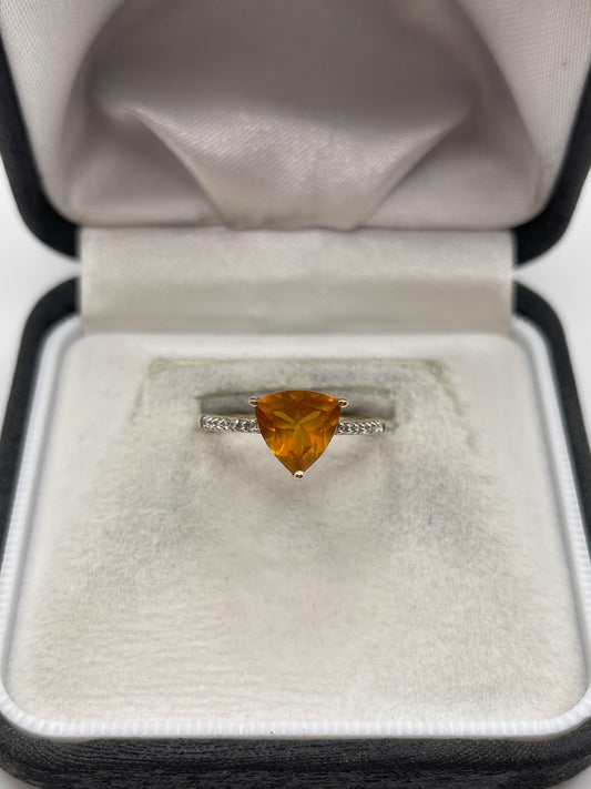 9ct gold fire opal and zircon ring