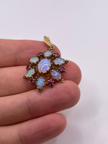 9ct gold opal and ruby pendant