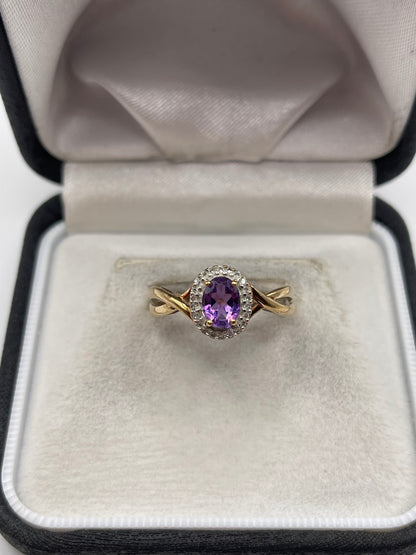 9ct gold amethyst and diamond ring