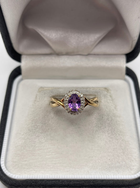 9ct gold amethyst and diamond ring