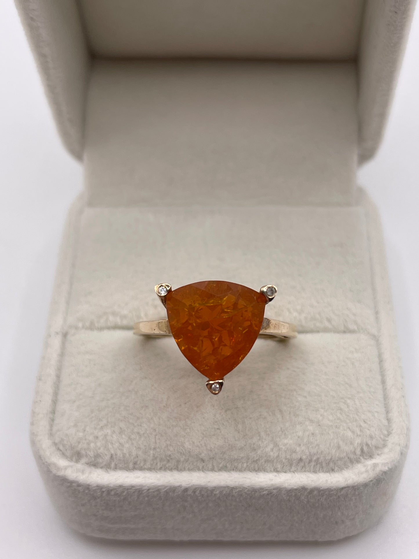 9ct gold fire opal and diamond ring