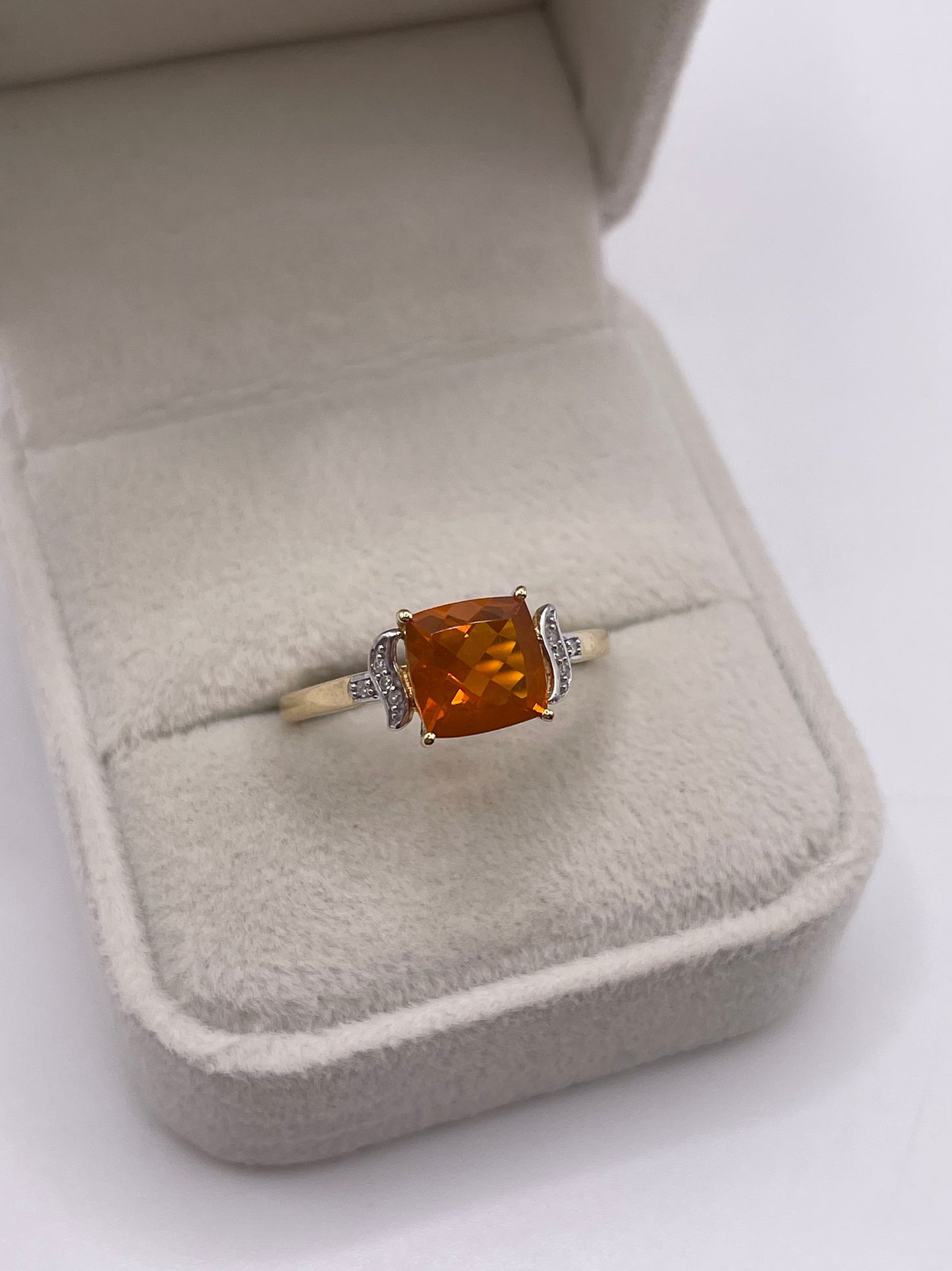 9ct gold fire opal and diamond ring