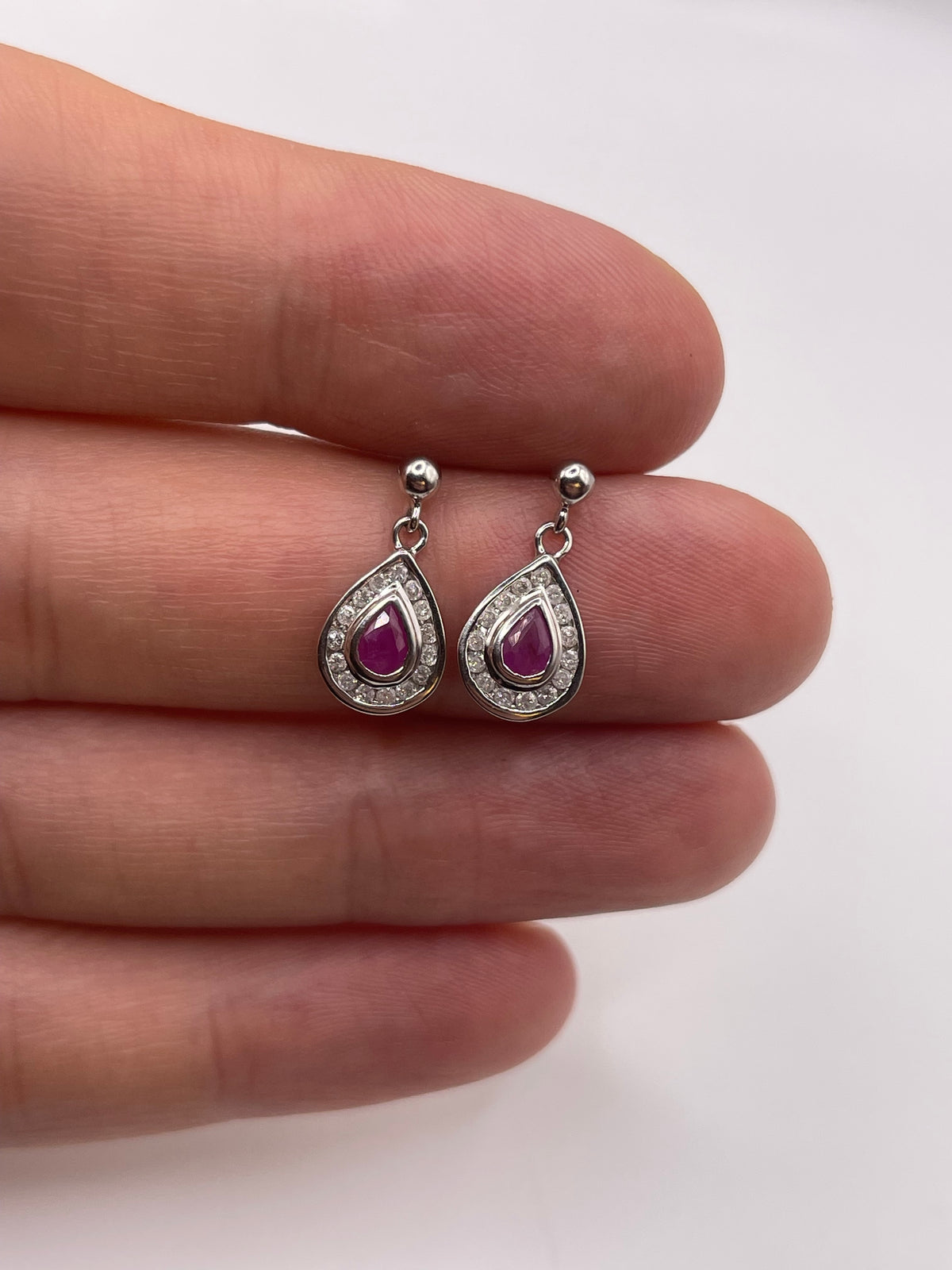 9ct white gold ruby and diamond earrings