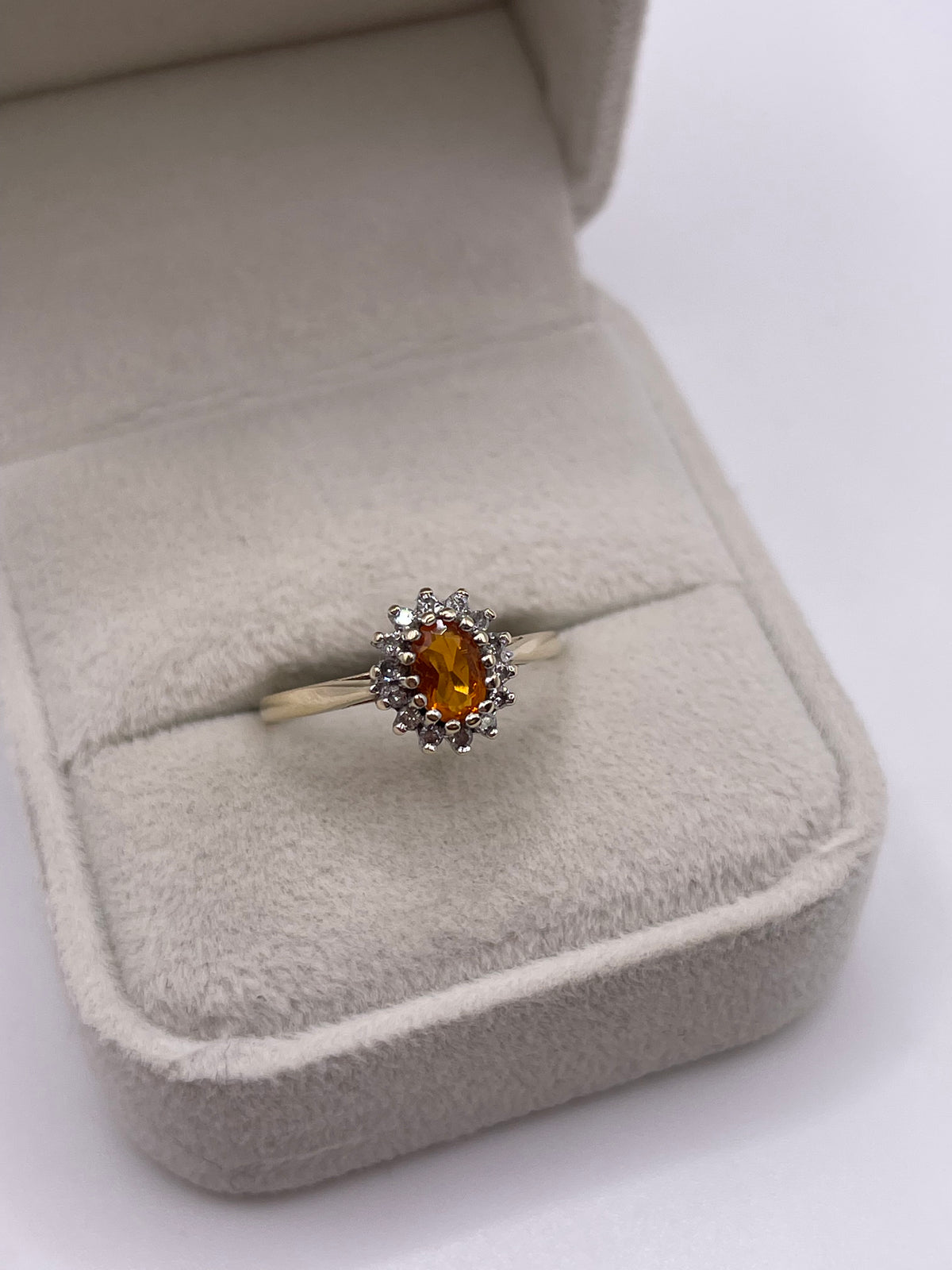 9ct gold fire opal and diamond ring