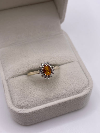 9ct gold fire opal and diamond ring