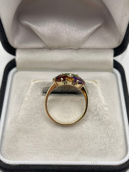 9ct gold multi gemstone and diamond ring