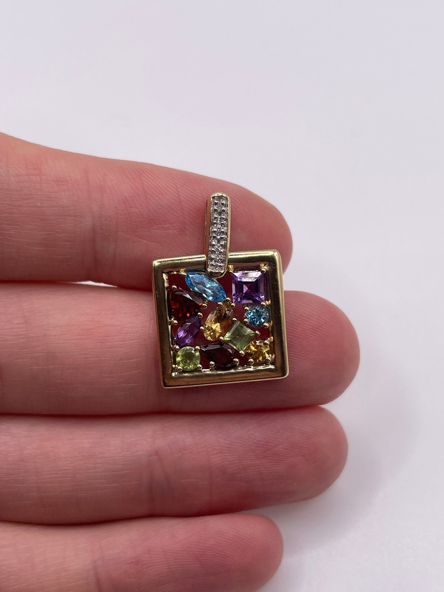 9ct gold multi gemstone and diamond pendant