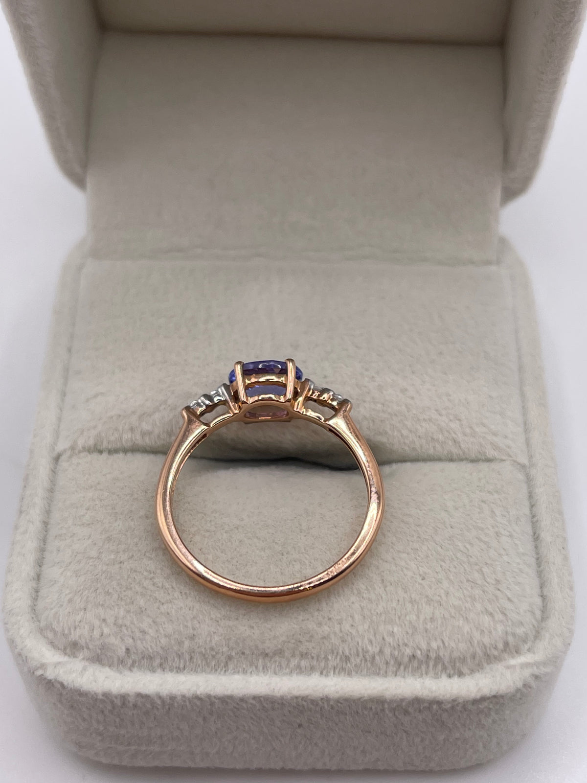 9ct rose gold tanzanite and zircon ring