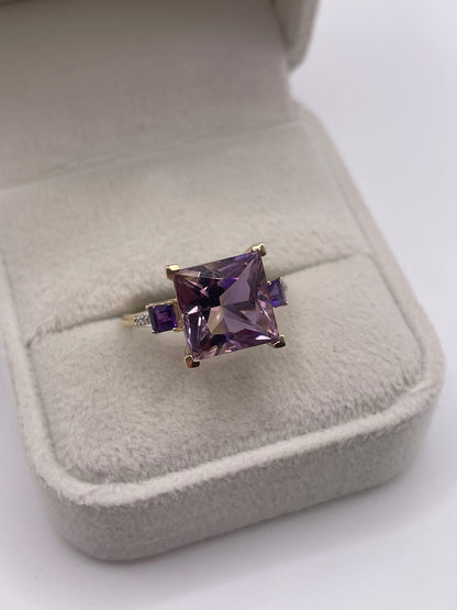 9ct gold ametrine, amethyst and diamond ring