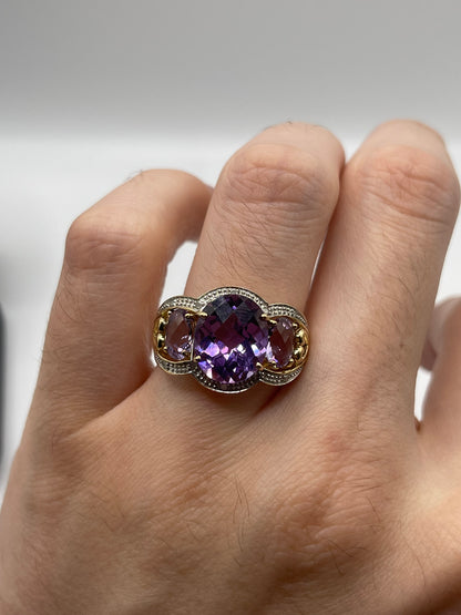 9ct gold amethyst and diamond ring
