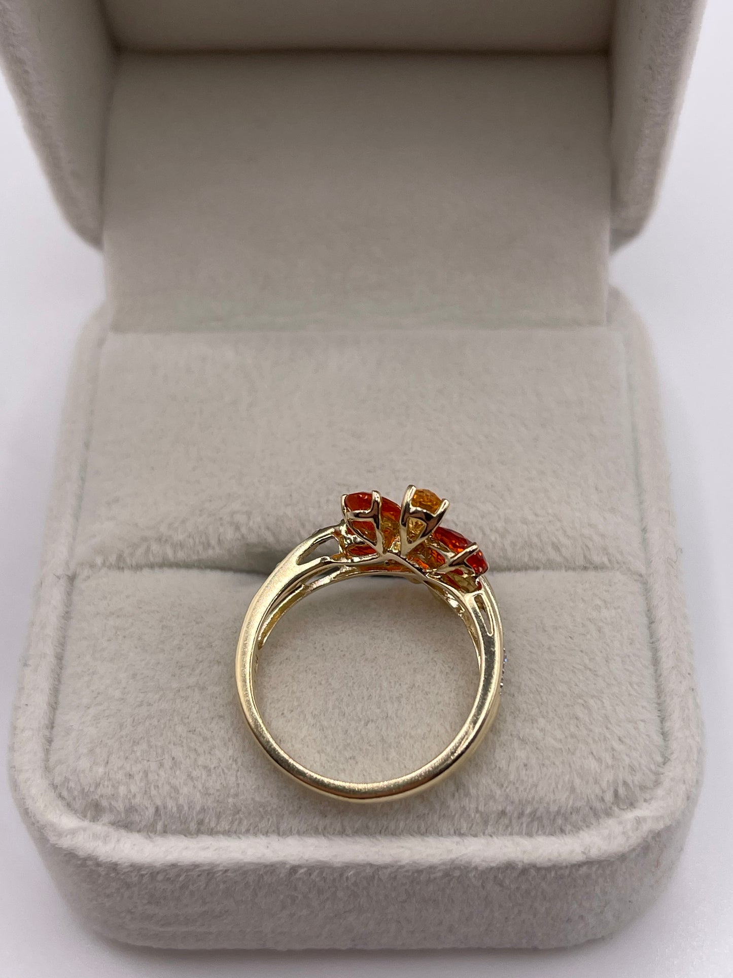 9ct gold fire opal and diamond ring