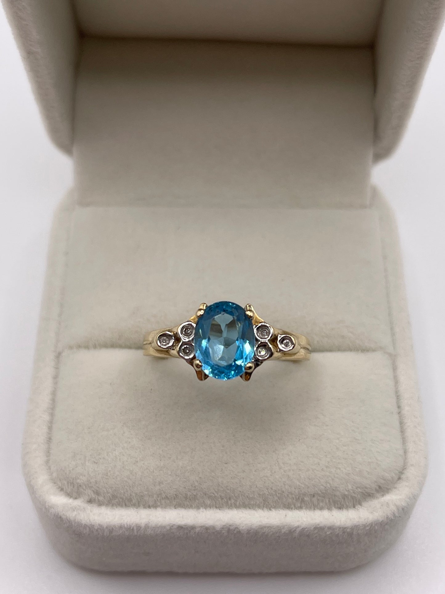 9ct gold blue topaz and diamond ring