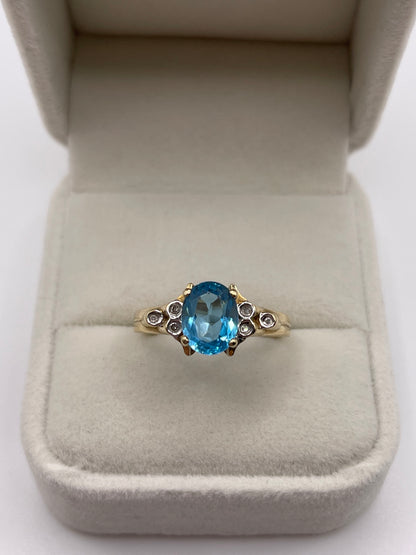 9ct gold blue topaz and diamond ring