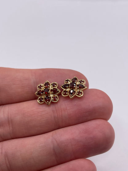 9ct gold garnet cluster earrings