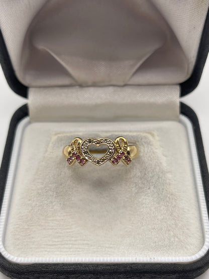 9ct gold pink sapphire and diamond ring