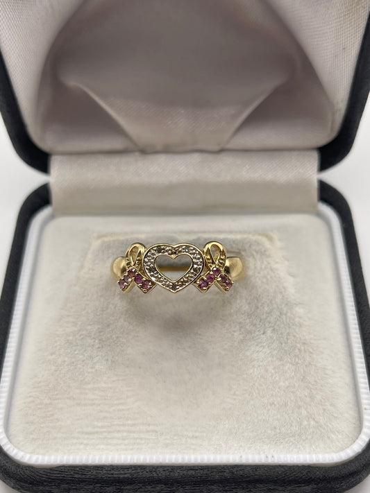 9ct gold pink sapphire and diamond ring