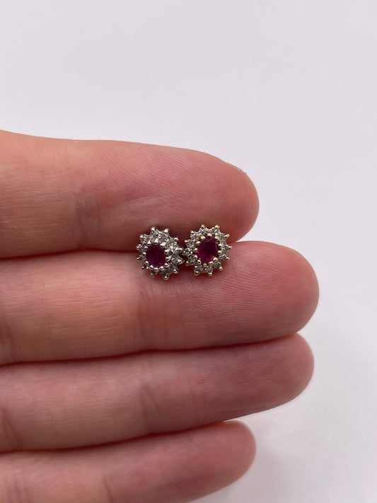 9ct gold ruby and diamond earrings