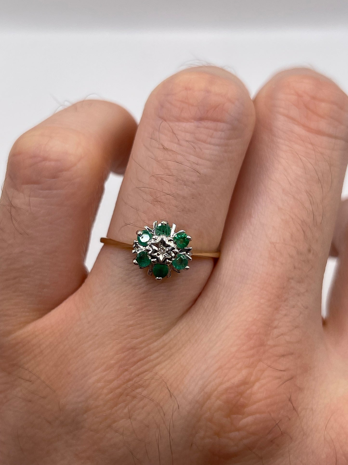 9ct gold emerald and diamond ring
