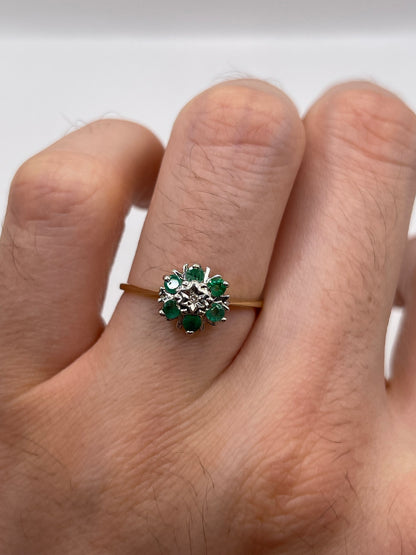 9ct gold emerald and diamond ring