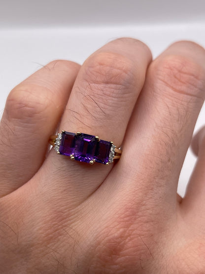 9ct gold amethyst and diamond ring