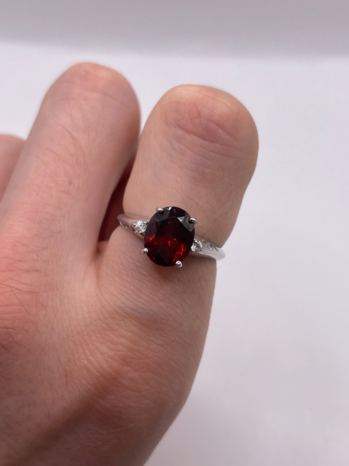 Silver garnet ring