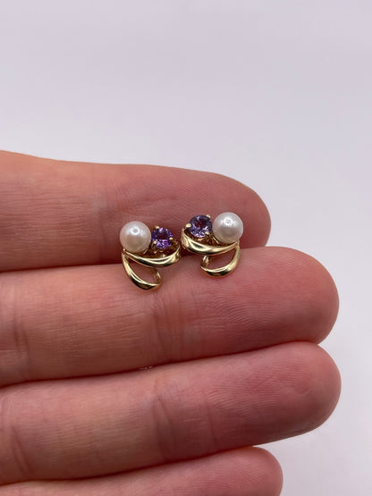 9ct gold amethyst and pearl earrings